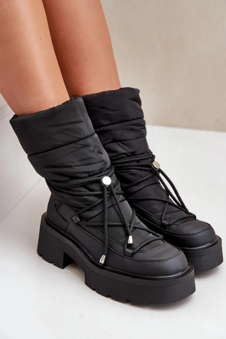 Śniegowce Damskie Na Platformie I Płaskim Obcasie Czarne Seandriel