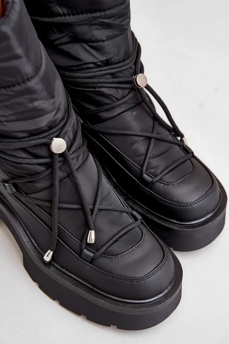Śniegowce Damskie Na Platformie I Płaskim Obcasie Czarne Seandriel