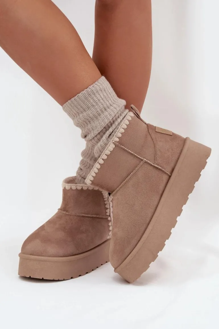 Śniegowce Damskie Na Platformie Z Przeszyciami Big Star SS274129 Beżowe