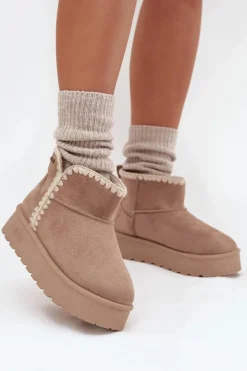 Śniegowce Damskie Na Platformie Z Przeszyciami Big Star SS274129 Beżowe