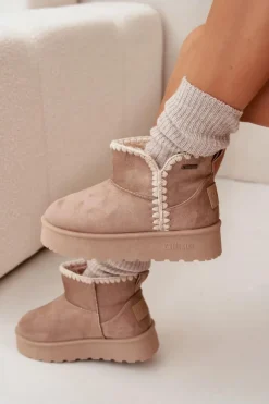 Śniegowce Damskie Na Platformie Z Przeszyciami Big Star SS274129 Beżowe