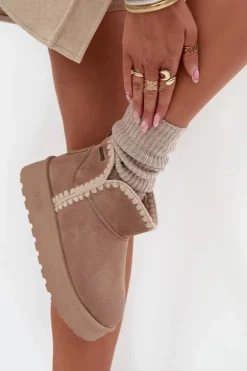 Śniegowce Damskie Na Platformie Z Przeszyciami Big Star SS274129 Beżowe