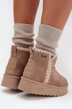 Śniegowce Damskie Na Platformie Z Przeszyciami Big Star SS274129 Beżowe