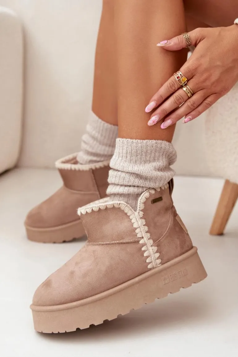 Śniegowce Damskie Na Platformie Z Przeszyciami Big Star SS274129 Beżowe