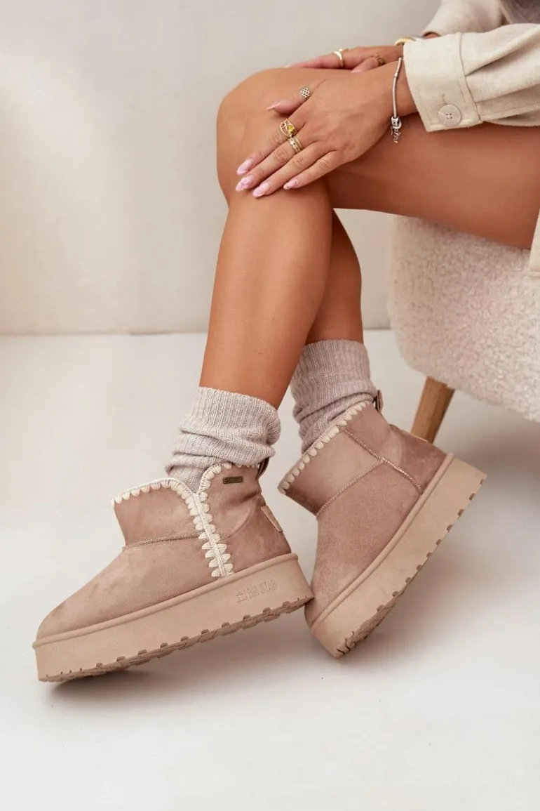 Śniegowce Damskie Na Platformie Z Przeszyciami Big Star SS274129 Beżowe