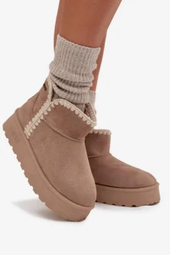 Śniegowce Damskie Na Platformie Z Przeszyciami Big Star SS274129 Beżowe