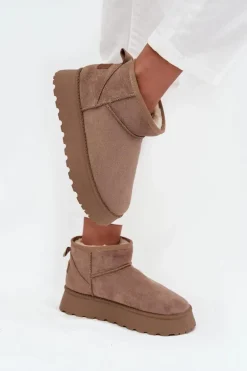 Śniegowce Damskie Na Platformie Ciemnobeżowe Celyra