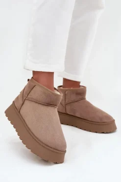 Śniegowce Damskie Na Platformie Ciemnobeżowe Celyra