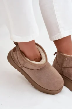 Śniegowce Damskie Na Platformie Ciemnobeżowe Celyra