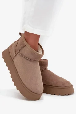 Śniegowce Damskie Na Platformie Ciemnobeżowe Celyra