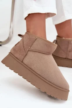 Śniegowce Damskie Na Platformie Ciemnobeżowe Celyra