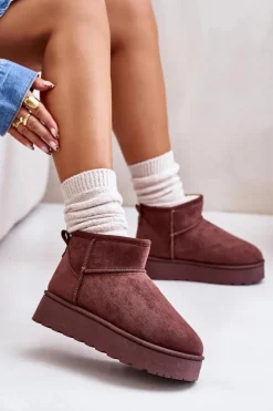 Śniegowce Damskie Na Platformie Ocieplane Futerkiem Ciemnobrązowe Xamella