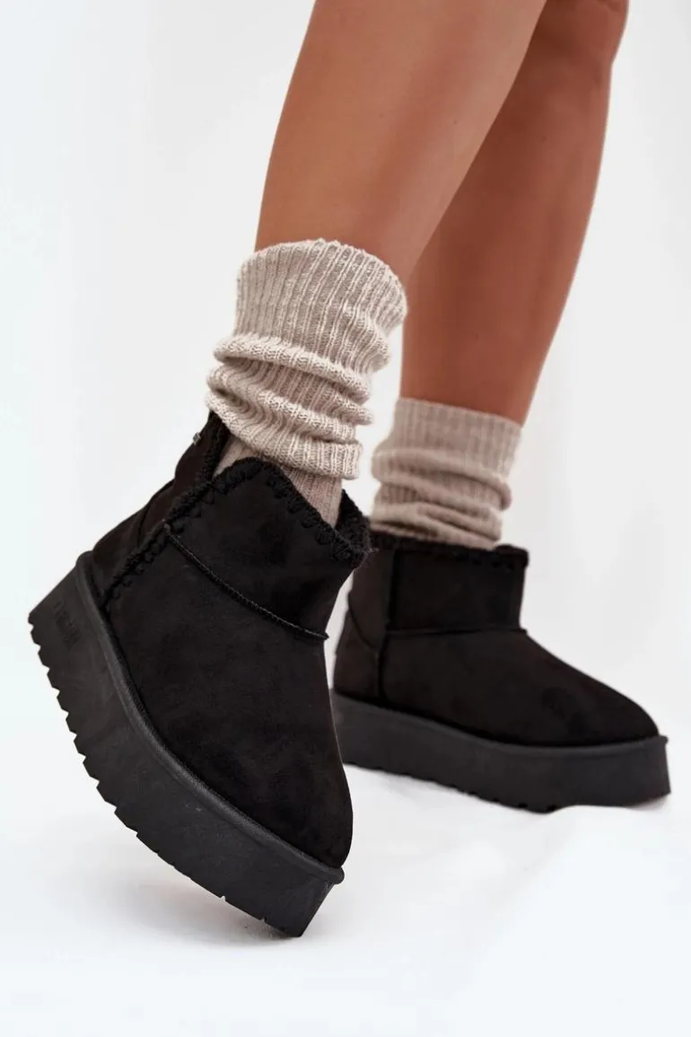 Śniegowce Damskie Na Platformie Z Przeszyciami Big Star SS274128 Czarne