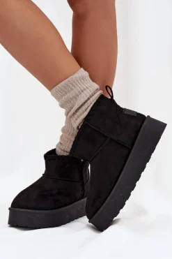 Śniegowce Damskie Na Platformie Z Przeszyciami Big Star SS274128 Czarne