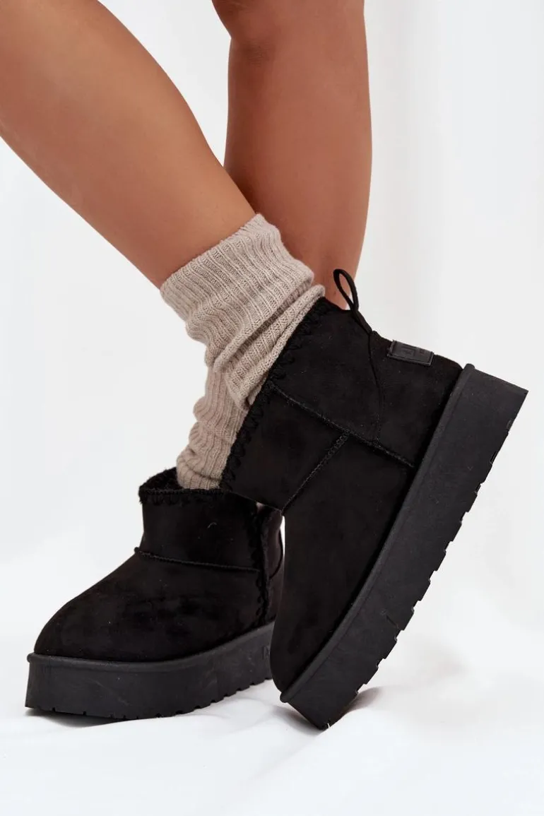 Śniegowce Damskie Na Platformie Z Przeszyciami Big Star SS274128 Czarne