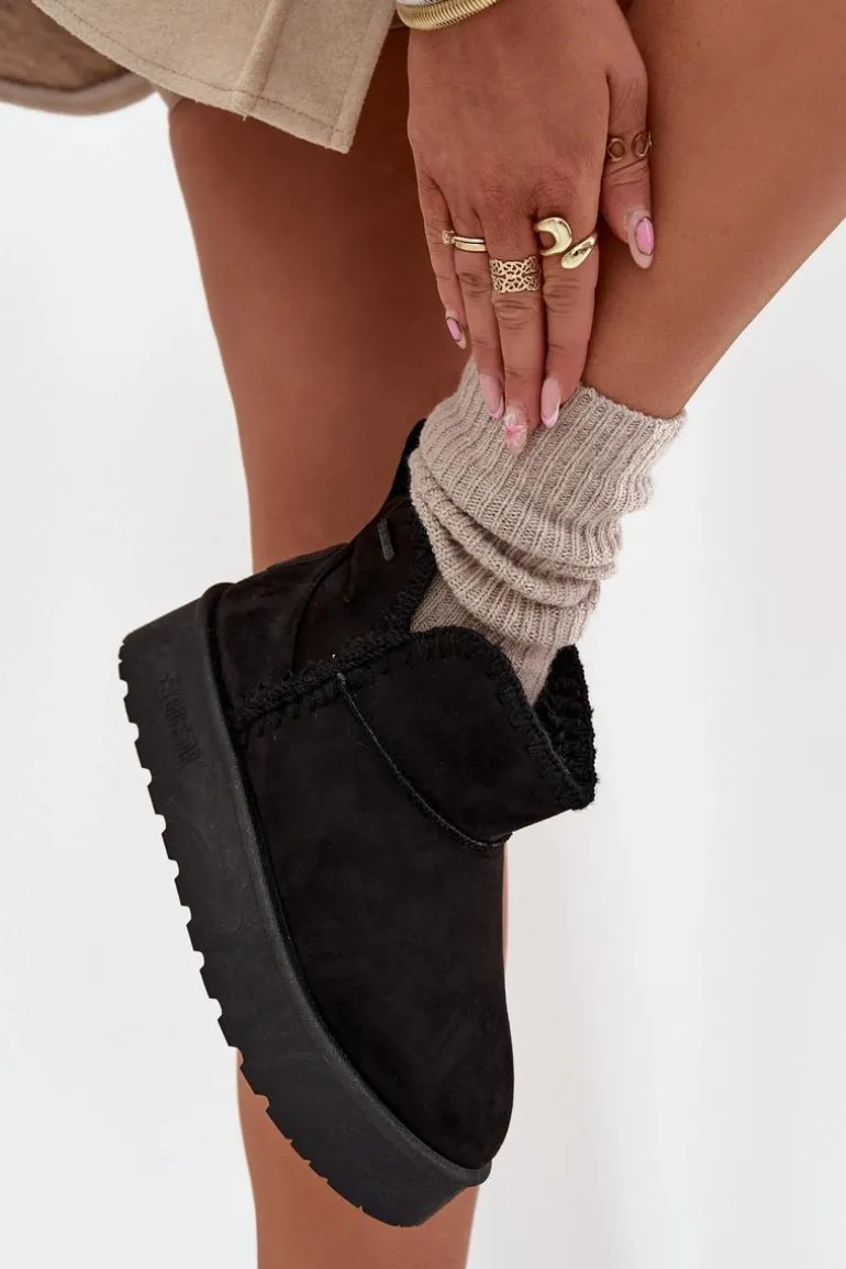 Śniegowce Damskie Na Platformie Z Przeszyciami Big Star SS274128 Czarne