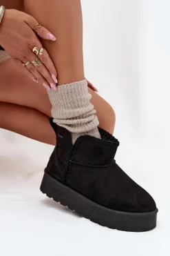 Śniegowce Damskie Na Platformie Z Przeszyciami Big Star SS274128 Czarne