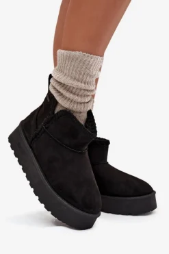 Śniegowce Damskie Na Platformie Z Przeszyciami Big Star SS274128 Czarne