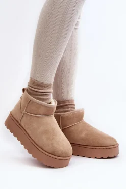 Śniegowce Damskie Na Platformie Ocieplane Futerkiem Beżowe Xamella