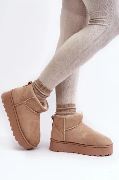 Śniegowce Damskie Na Platformie Ocieplane Futerkiem Beżowe Xamella