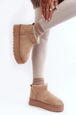 Śniegowce Damskie Na Platformie Ocieplane Futerkiem Beżowe Xamella