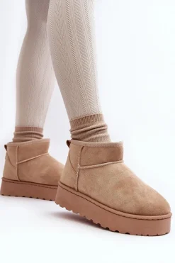 Śniegowce Damskie Na Platformie Ocieplane Futerkiem Beżowe Xamella