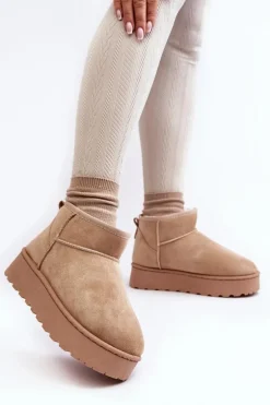 Śniegowce Damskie Na Platformie Ocieplane Futerkiem Beżowe Xamella