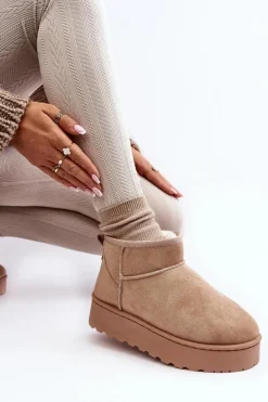 Śniegowce Damskie Na Platformie Ocieplane Futerkiem Beżowe Xamella