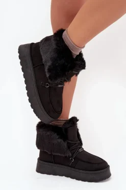 Śniegowce Damskie Na Platformie Z Futerkiem I Wiązaniem Big Star SS274113 Czarne
