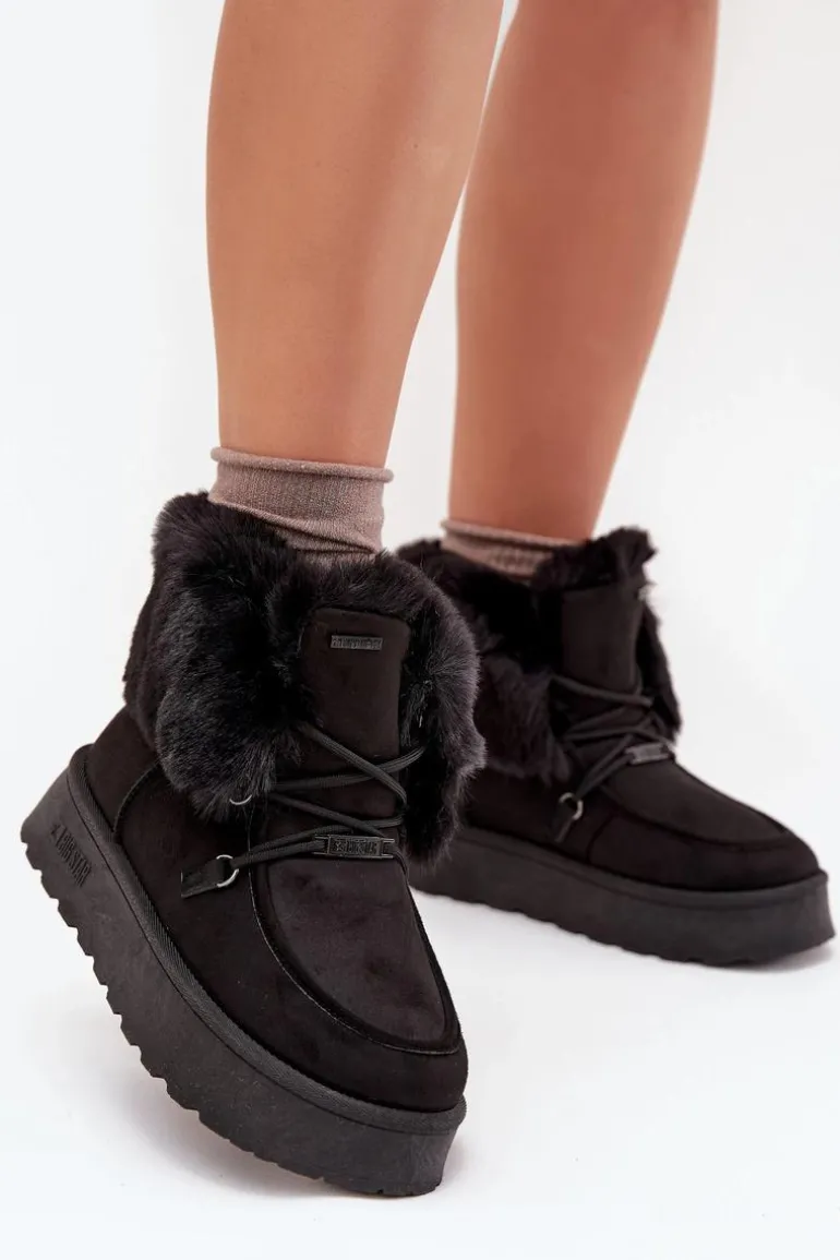 Śniegowce Damskie Na Platformie Z Futerkiem I Wiązaniem Big Star SS274113 Czarne