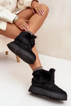 Śniegowce Damskie Na Platformie Z Futerkiem I Wiązaniem Big Star SS274113 Czarne