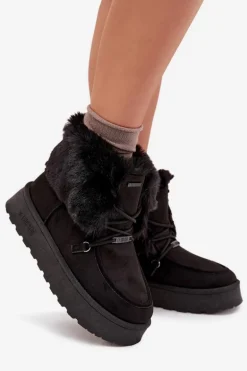 Śniegowce Damskie Na Platformie Z Futerkiem I Wiązaniem Big Star SS274113 Czarne
