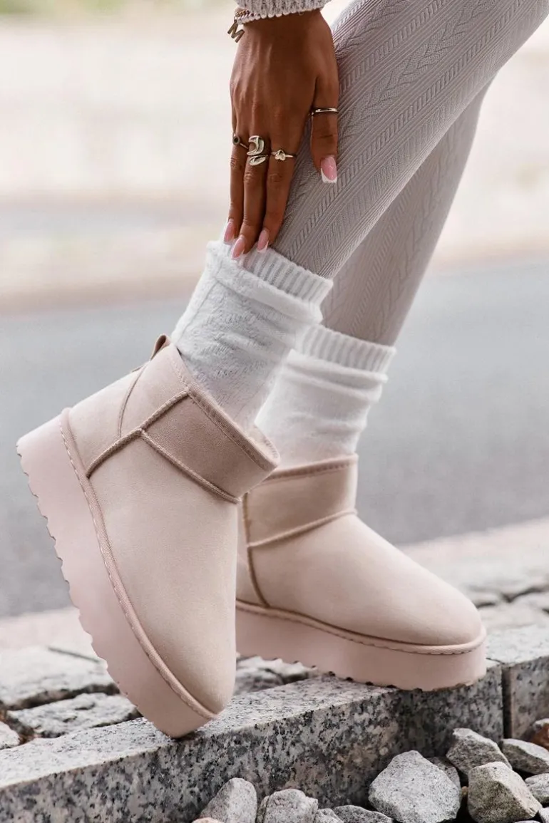 Śniegowce Damskie Na Platformie Ocieplane Futerkiem Jasnobeżowe Xamella