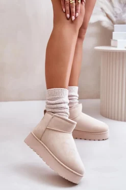 Śniegowce Damskie Na Platformie Ocieplane Futerkiem Jasnobeżowe Xamella