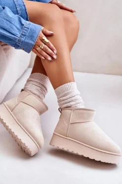 Śniegowce Damskie Na Platformie Ocieplane Futerkiem Jasnobeżowe Xamella