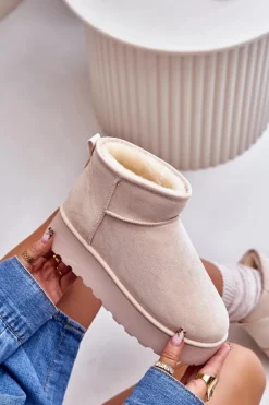 Śniegowce Damskie Na Platformie Ocieplane Futerkiem Jasnobeżowe Xamella