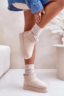 Śniegowce Damskie Na Platformie Ocieplane Futerkiem Jasnobeżowe Xamella