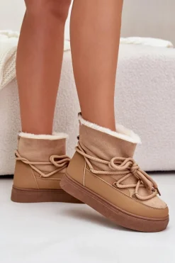 Śniegowce Damskie Na Platformie Ocieplane Futerkiem Camel Aziara