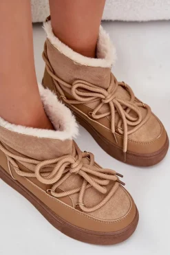 Śniegowce Damskie Na Platformie Ocieplane Futerkiem Camel Aziara