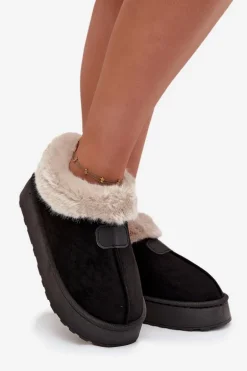 Śniegowce Damskie Na Platformie Z Futerkiem Czarne Calyra