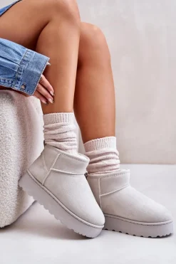 Śniegowce Damskie Na Platformie Ocieplane Futerkiem Jasnoszare Xamella