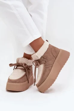 Śniegowce Damskie Na Platformie Z Futerkiem Beżowe Florivelle