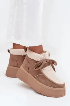 Śniegowce Damskie Na Platformie Z Futerkiem Beżowe Florivelle