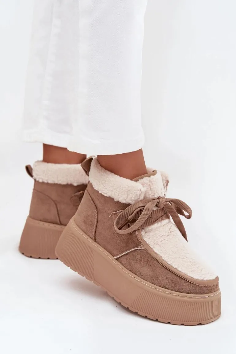 Śniegowce Damskie Na Platformie Z Futerkiem Beżowe Florivelle