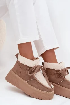 Śniegowce Damskie Na Platformie Z Futerkiem Beżowe Florivelle