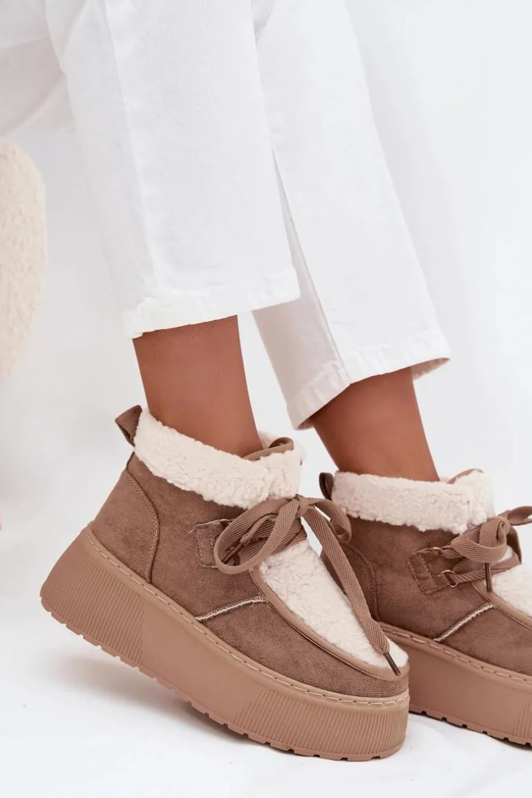 Śniegowce Damskie Na Platformie Z Futerkiem Beżowe Florivelle
