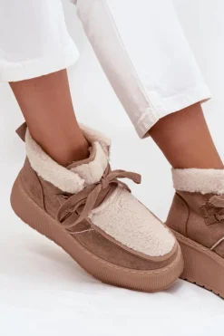 Śniegowce Damskie Na Platformie Z Futerkiem Beżowe Florivelle