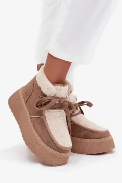 Śniegowce Damskie Na Platformie Z Futerkiem Beżowe Florivelle