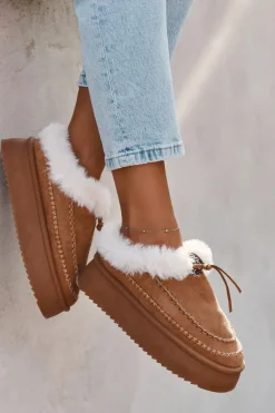 Śniegowce Damskie Na Platformie Z Futerkiem I Przeszyciami Camel Kellina