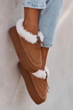 Śniegowce Damskie Na Platformie Z Futerkiem I Przeszyciami Camel Kellina